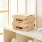 Ocean Home Textile 2'li Jüt Keten Kumaş Kapaklı Kutu Set 30 X 23 X 11 Cm Bej