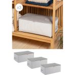 Ocean Home Textile 3 Adet Orta Boy Gri Çizgili Baza Altı Kazak Pike Battaniye Hurcu 52 x 28 x 21 cm