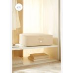 Ocean Home Textile 4'lü Büyük Boy Bej Balıksırtı Baza Altı Hurç Set 62 x 46 x 22 cm