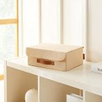 Ocean Home Textile Çekmece İçi Jüt Keten Kumaş Kapaklı Kutu 30 X 23 X 11 Cm Bej