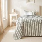 Ocean Home Textile Pamuklu Kapitoneli Haki Renk Çizgi Desen Tek Kişilik Yatak Örtüsü Seti 1 Adet 180 x 230/1 Adet 50 x 70 cm