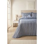Ocean Home Textile Pamuklu Kapitoneli Lacivert Renk Çizgi Desen Çift Kişilik Yatak Örtüsü Seti 1 Adet 250 x 230/2 Adet 50 x 70 cm