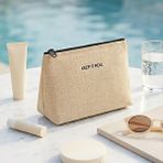Ocean Home Textile Termal Astarlı Jüt Keten Makyaj Çantası 19 X 13 X 7 Cm Bej