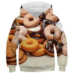 Ocean Plus Erkek Çocuk Dijital Baskı Kapüşonlu Kanguru Cepli Kız Kedi Sweatshirt Unisex Çocuk Renkli Kapüşonlu Kazak (13-14 yıl/150-160 cm, Donuts)