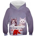 Ocean Plus Erkek Çocuk Dijital Baskı Kapüşonlu Kanguru Cepli Kız Kedi Sweatshirt Unisex Çocuk Renkli Kapüşonlu Kazak (4 yıl/90-105 cm, Kırmızı kediler)