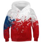 Ocean Plus Erkek Çocuk Dijital Baskı Kapüşonlu Kanguru Cepli Kız Kedi Sweatshirt Unisex Çocuk Renkli Kapüşonlu Kazak (5 yıl/105-115 cm, Kırmızı beyaz mavi)