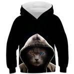 Ocean Plus Erkek Çocuk Dijital Baskı Kapüşonlu Kanguru Cepli Kız Kedi Sweatshirt Unisex Çocuk Renkli Kapüşonlu Kazak (9-10 yıl/135-145 cm, Heteropupillary kedi)