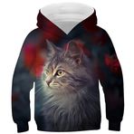 Ocean Plus Erkek Çocuk Dijital Baskı Kapüşonlu Kanguru Cepli Kız Kedi Sweatshirt Unisex Çocuk Renkli Kapüşonlu Kazak (9-10 yıl/135-145 cm, Kırmızı bırak kediler)
