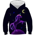 Ocean Plus Erkek çocuk dijital baskılı uzun kollu sweatshirt kapüşonlu kız güzel kapüşonlu kazak çocuk kapüşonlu sweatshirt (11-12 yaş/145-155 cm, lila tek boynuzlu at), Lila Einhorn, 150