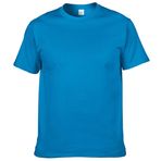 Ocean Plus Erkek Düz Pamuk Kısa Kollu Beyaz Tişört Streetwear Tee Siyah Gömlek Mürettebat Boyun Büyük Beden, safir mavisi (Sapphire Blue), XS