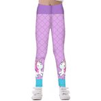 Ocean Plus İlkbahar ve sonbahar çocuk spor taytı, dijital baskı desenli, kız çocukları için yoga pantolonu, Lila tek boynuzlu at, 14 Yaş