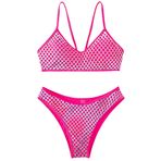 Ocean Plus Kadın İki Parçalı Bikini Seti İpli Mayolu Denizkızı Ölçekli Örgü Tank Top Bikini (M (TR 36-38), Pembe)