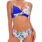 Ocean Plus Kadın Push Up çiçekli bikini seti, göğüs dolgulu, askılı bikiniler, iki parçalı, büzme ipli mayo, Kraliyet Mavisi, M