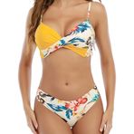 Ocean Plus Kadın Push Up çiçekli bikini seti, göğüs dolgulu, askılı bikiniler, iki parçalı, büzme ipli mayo, Sarı, XXL