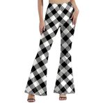 Ocean Plus Kadın retro paça pantolon, dijital baskı, günlük pantolon, noktalı kareli boş zaman taytı, Siyah-beyaz ekose, XL
