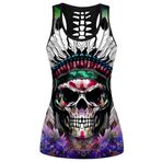Ocean Plus Kadınlar için yazlık gotik üst, Criss Cross Racerback spor kolsuz askılı atlet klasik etek yelek, Hint kafatası, XXL