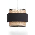 Ocean Point Bambu Detaylı Siyah Kumaş Sarkıt Avize Şık Doğal Aydınlatma Bohem Tarz Salon Oturma Odası (50 x 50 cm ) Oceanpoint - Siyah - Krem