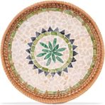 Ocean Point El Işçiliği Lüks Rattan Tepsi, Yeşil Çiçek Desenli, Sedef Motifli Sunum ve Dekorasyon Tepsisi, 30 cm