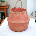 Ocean Point Katlanabilir Sepet Doğal Deniz Sazı Organizer Dekoratif Düzenleyici 30CM Oceanpoint - Açık Pembe - 30X30CM