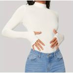 Oceans Butik Beyaz Yarım Balıkçı Atlet Boy Parmak Geçmeli Body Darkalıp Interlok Penye Kumaş Spor Body - 001-Beyaz