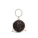 Ocuuer Kadın Leopar Desenli Yuvarlak Zincirli Çanta Leopar Desenli Debriyaj Çanta Metal Top Şekilli Crossbody Çanta Bayan Ziyafet Çanta (Siyah)