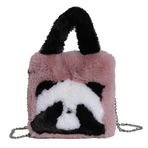 Ocuuer Kadın omuz çantası, panda kürkü, zincir kayışlı, kabarık panda askılı çanta, büyük kapasite, pelüş panda taşıma çantası, kadın dış çantası, Pembe.