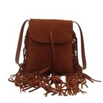 Ocuuer Kadın Püsküllü Omuz Çantası Ayarlanabilir Kayış Süet Retro Crossbody Bag Vintage Postacı Çantası Kadın Alışveriş Çantası, kahverengi (Light Brown), 175*10*215mm/3.89*0.39*8.46in