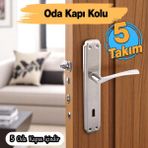 Oda Kapı Kolu (5 Takım) Inox Aynalı Sağa Sola Uygun Iç Dış Ahşap Pvc Metal Çelik Kapısı Tutamağı - Nikel