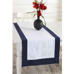 Ödel Home Beyaz Buldan Kumaşı Bordürlü Dantelli Runner Beyaz - Lacivert 50 x 130