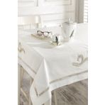 Ödel Home Beyaz Duck Kumaş Ajurlu Yaprak İşlemeli Masa Örtüsü Beyaz 140 x 240