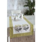Ödel Home Buldan Keteni Bordürlü Taş Baskılı Çiçek Desenli Runner Fıstık Yeşili 50 x 130