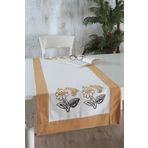 Ödel Home Buldan Keteni Bordürlü Taş Baskılı Çiçek Desenli Runner Hardal 50 x 130