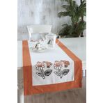 Ödel Home Buldan Keteni Bordürlü Taş Baskılı Çiçek Desenli Runner Kiremit 50 x 130