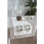 Ödel Home Buldan Keteni Bordürlü Taş Baskılı Çiçek Desenli Runner Sütlü Kahverengi 50 x 130