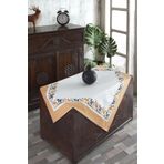 Ödel Home Buldan Keteni Bordürlü Taş Baskılı Etnik Desenli Masa Örtüsü Hardal 90 x 90