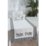Ödel Home Buldan Keteni Bordürlü Taş Baskılı Etnik Desenli Runner Antrasit 50 x 130