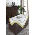 Ödel Home Buldan Keteni Bordürlü Taş Baskılı Yaprak Desenli Masa Örtüsü Fıstık Yeşili 90 x 90