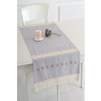 Ödel Home Buldan Kumaşı Ara Dantelli İpek İşlemeli Runner Gri 50 x 130