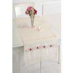 Ödel Home Buldan Kumaşı Ara Dantelli İpek İşlemeli Runner Naturel 50 x 130