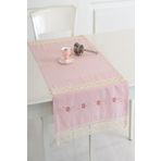 Ödel Home Buldan Kumaşı Ara Dantelli İpek İşlemeli Runner Pudra 50 x 130