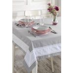 Ödel Home Buldan Kumaşı Beyaz Bordürlü Beyaz Dantelli Masa Örtüsü Gri 140 x 240
