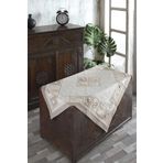 Ödel Home Buldan Kumaşı Bordürlü Yamalı İşlemeli Masa Örtüsü Naturel 90 x 90