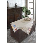 Ödel Home Buldan Kumaşı Dantelli Üçgen Yamalı İşlemeli Masa Örtüsü Naturel 90 x 90