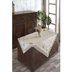 Ödel Home Buldan Kumaşı Dantelli Yamalı İplik İşlemeli Masa Örtüsü Naturel 90 x 90