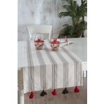 Ödel Home Buldan Kumaşı Teyelli Ponponlu Runner Naturel