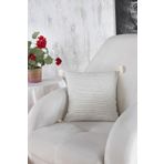 Ödel Home Çizgili Desenli Ponponlu Kırlent Naturel 40 x 40