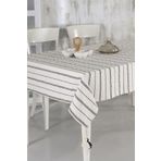 ÖDEL HOME Çizgili Ponpon Detaylı Buldan Kumaşı Masa Örtüsü 140 x 180 Naturel - Siyah