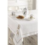 Ödel Home Duck Kumaş Biyeli Lale İşlemeli Masa Örtüsü Beyaz 140 x 240