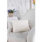 ÖDEL HOME Fitilli Çizgi Desenli Ponponlu Dekoratif Kırlent Naturel 35 x 50