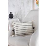Ödel Home Fitilli Çizgi Desenli Ponponlu Dekoratif Kırlent Naturel - Siyah 35 x 50